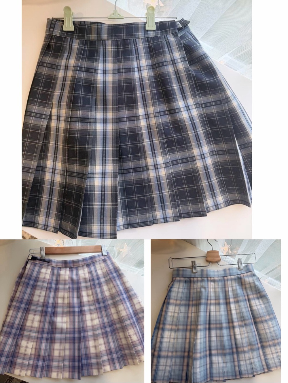 Pleated Plaid Mini Skirt in Navy and Light Blue